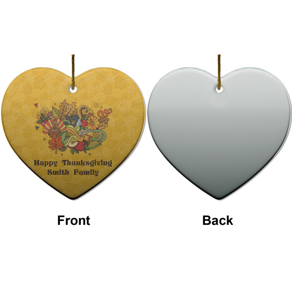 Happy Thanksgiving Ceramic Flat Ornament - Heart Front & Back (APPROVAL)