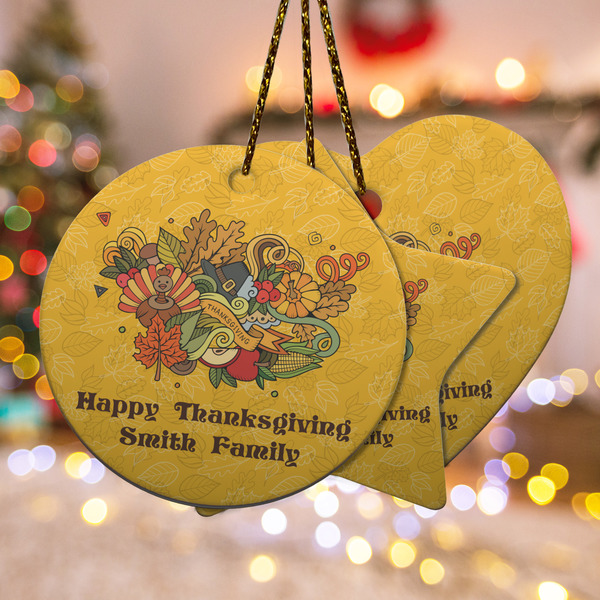 Custom Happy Thanksgiving Ceramic Ornament w/ Name or Text