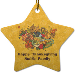 Happy Thanksgiving Star Ceramic Ornament w/ Name or Text