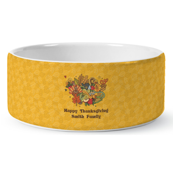 Custom Happy Thanksgiving Ceramic Dog Bowl - Medium (Personalized)