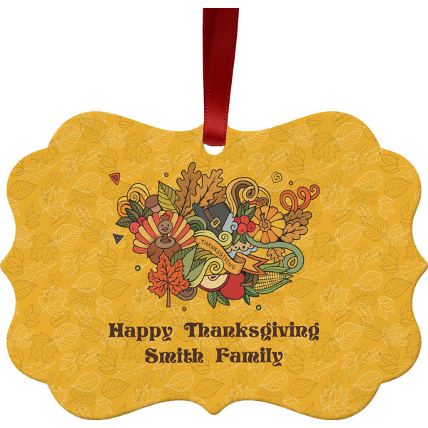 Custom Happy Thanksgiving Metal Frame Ornament - Double Sided w/ Name or Text