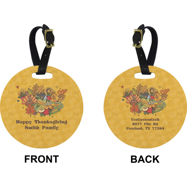 Happy Thanksgiving Circle Luggage Tag (Front + Back)