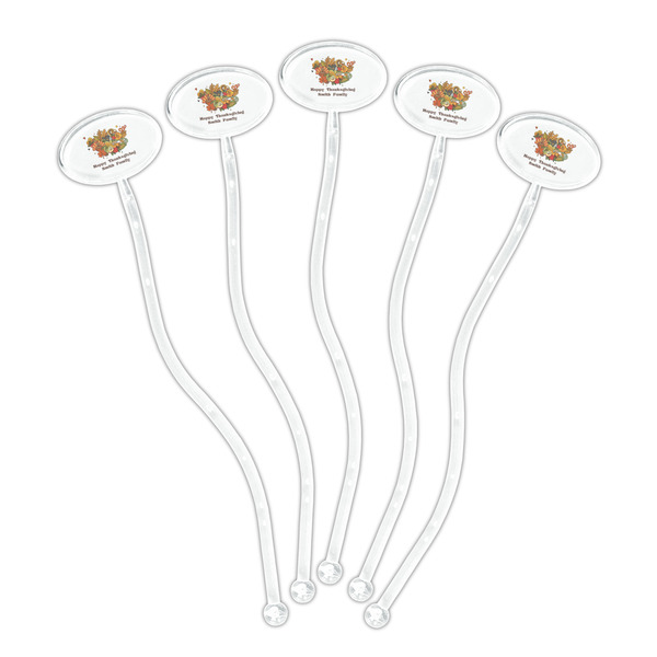 Happy Thanksgiving Clear Plastic 7" Stir Stick - Oval - Fan