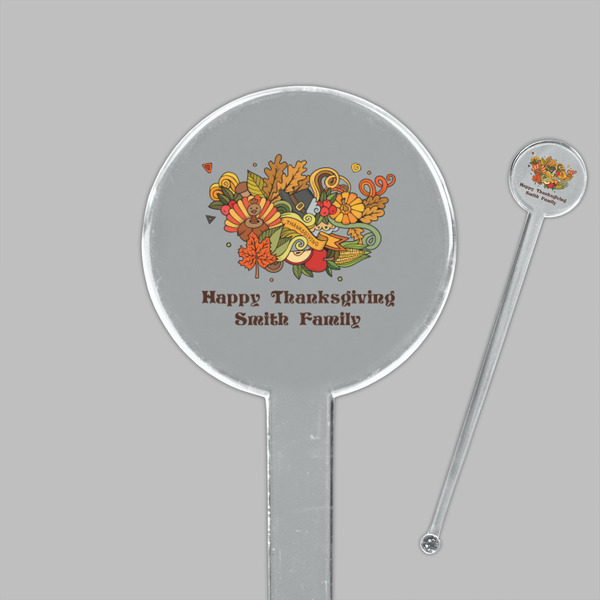 Happy Thanksgiving Clear Plastic 7" Stir Stick - Round - Closeup