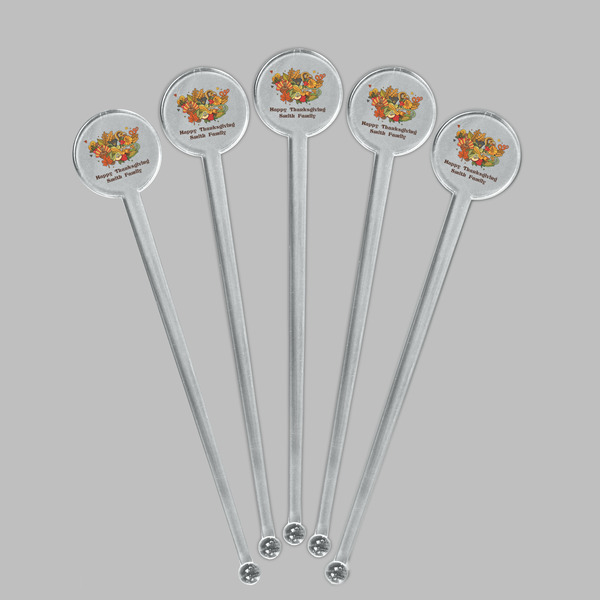 Happy Thanksgiving Clear Plastic 7" Stir Stick - Round - Fan View