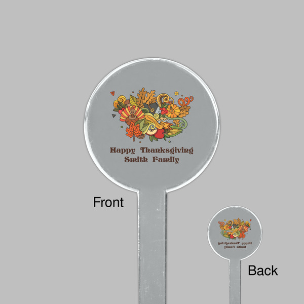 Happy Thanksgiving Clear Plastic 7" Stir Stick - Round - Front & Back