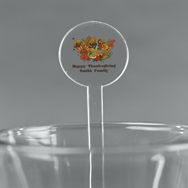 Custom Happy Thanksgiving 5.5" Round Plastic Stir Sticks - Clear (Personalized)