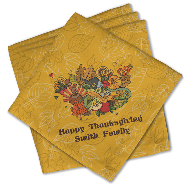 Custom Happy Thanksgiving Cloth Cocktail Napkins - Set of 4 w/ Name or Text