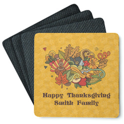 Happy Thanksgiving Square Rubber Backed Coasters - Set of 4 (Personalized)