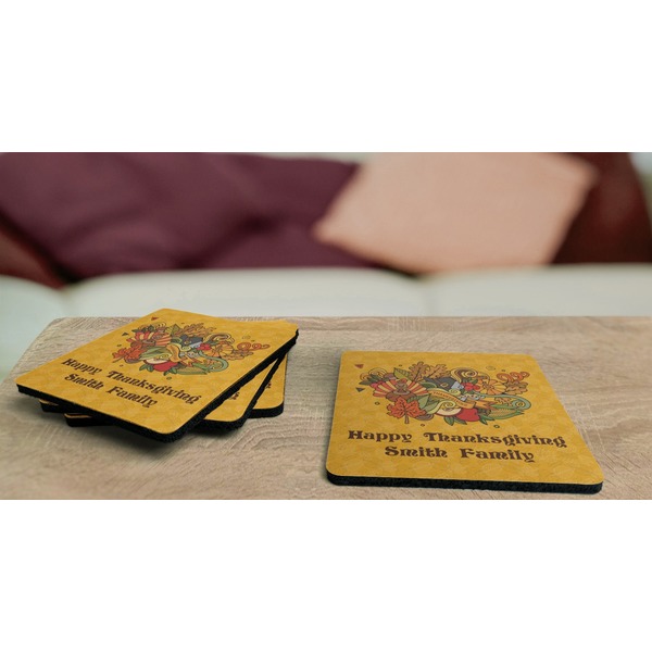 Happy Thanksgiving Coaster Rubber Back - On Coffee Table