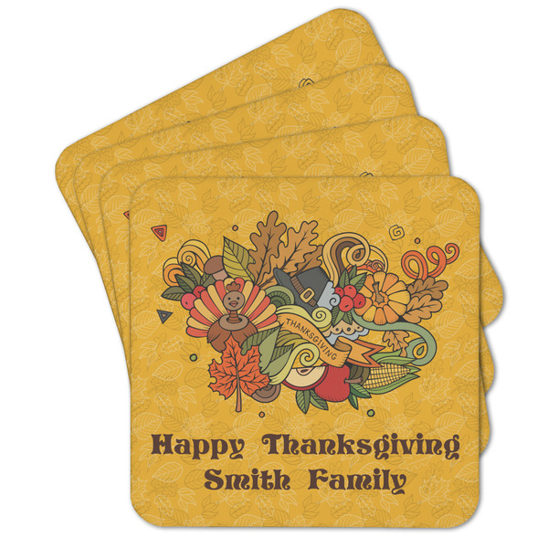 Custom Happy Thanksgiving Cork Coaster - Set of 4 w/ Name or Text