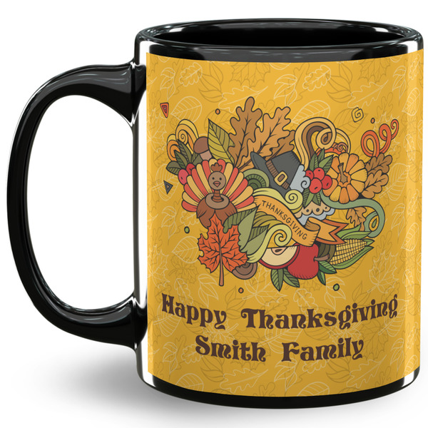 Custom Happy Thanksgiving 11 Oz Coffee Mug - Black (Personalized)