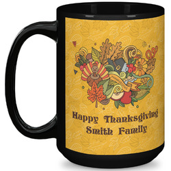 Happy Thanksgiving 15 Oz Coffee Mug - Black (Personalized)
