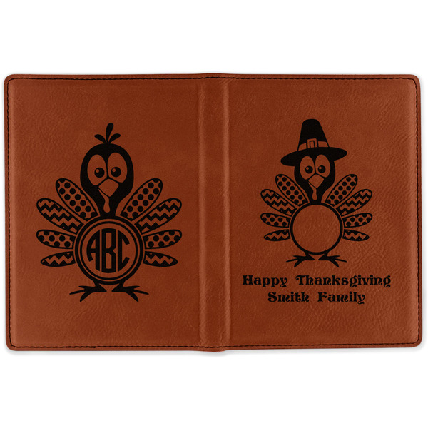 Happy Thanksgiving Cognac Leather Passport Holder Outside Double Sided - Apvl