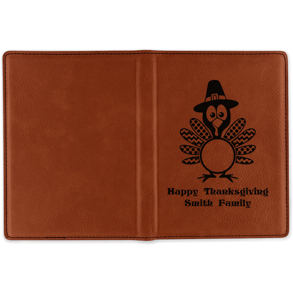 Happy Thanksgiving Cognac Leather Passport Holder Outside Single Sided - Apvl