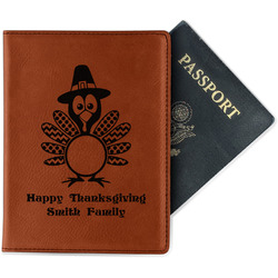 Happy Thanksgiving Passport Holder - Faux Leather - Double Sided (Personalized)
