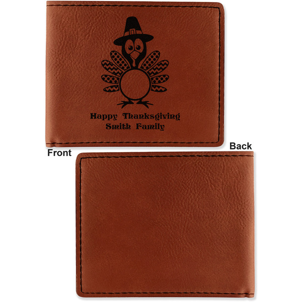 Happy Thanksgiving Cognac Leatherette Bifold Wallets - Front and Back Single Sided - Apvl