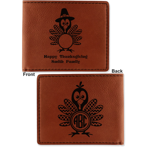 Happy Thanksgiving Cognac Leatherette Bifold Wallets - Front and Back