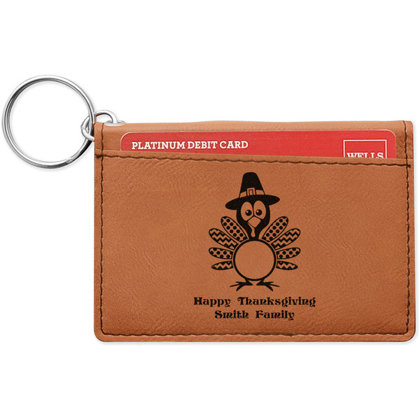 Custom Happy Thanksgiving Leatherette Keychain ID Holder - Single Sided (Personalized)