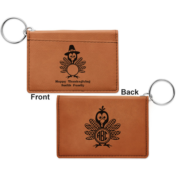 Happy Thanksgiving Cognac Leatherette Keychain ID Holders - Front and Back Apvl