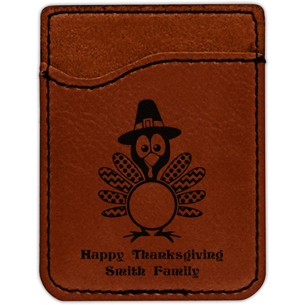 Happy Thanksgiving Cognac Leatherette Phone Wallet close up