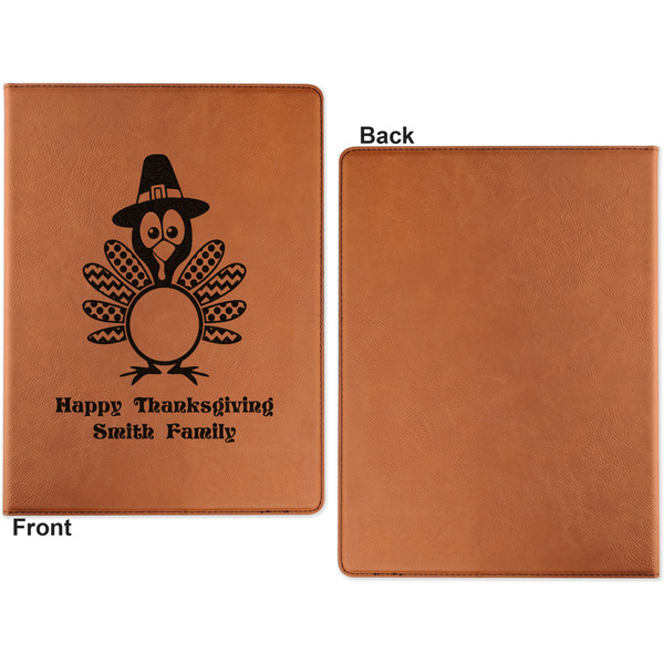 Happy Thanksgiving Cognac Leatherette Portfolios with Notepad - Large - Single Sided - Apvl
