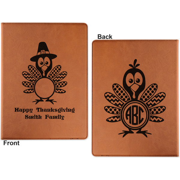 Happy Thanksgiving Cognac Leatherette Portfolios with Notepad - Small - Double Sided- Apvl