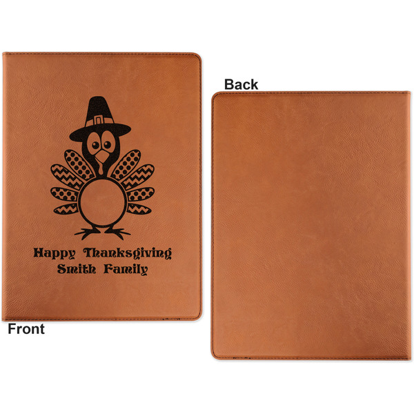 Happy Thanksgiving Cognac Leatherette Portfolios with Notepad - Small - Single Sided- Apvl