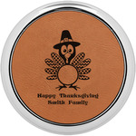 Happy Thanksgiving Set of 4 Leatherette Round Coasters w/ Silver Edge (Personalized)
