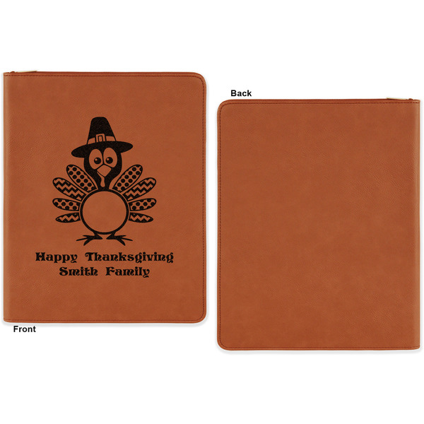 Happy Thanksgiving Cognac Leatherette Zipper Portfolios with Notepad - Single Sided - Apvl