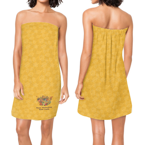 Happy Thanksgiving Custom Bath Wrap - Front & Back View