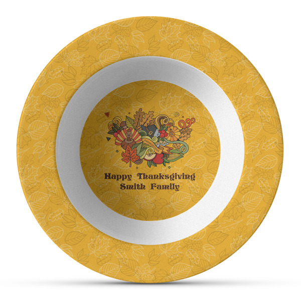 Custom Happy Thanksgiving Plastic Bowl - Microwave Safe - Composite Polymer (Personalized)