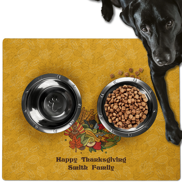 Custom Happy Thanksgiving Dog Food Mat - Large w/ Name or Text