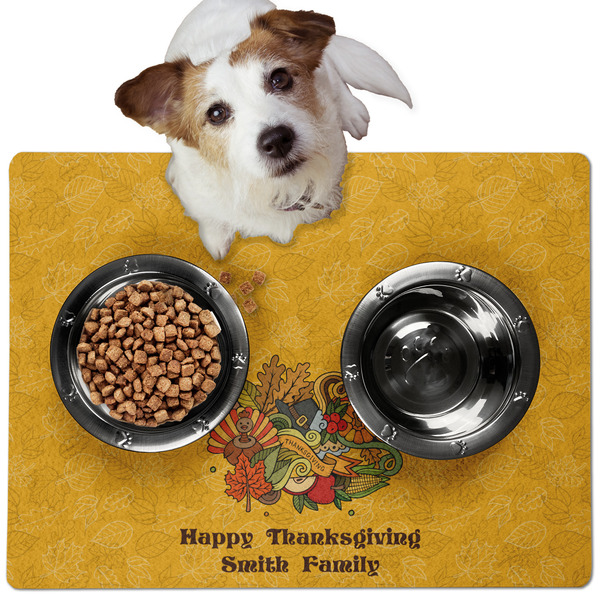 Custom Happy Thanksgiving Dog Food Mat - Medium w/ Name or Text