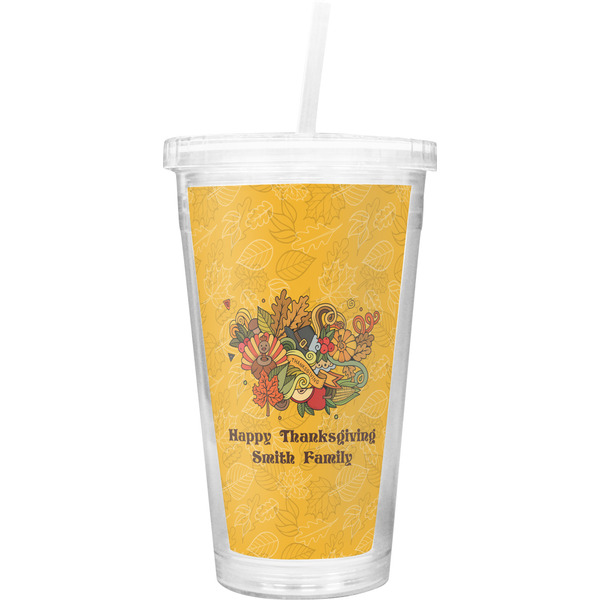 Custom Happy Thanksgiving Double Wall Tumbler with Straw (Personalized)