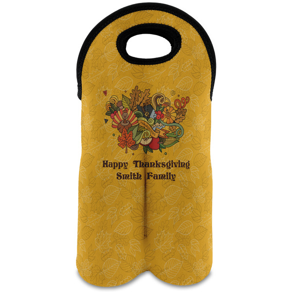 Custom Happy Thanksgiving Wine Tote Bag (2 Bottles) (Personalized)