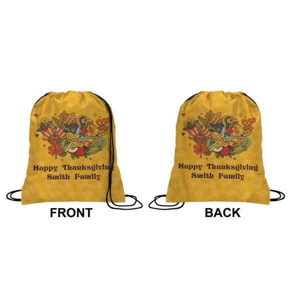 Happy Thanksgiving Drawstring Backpack Front & Back Medium