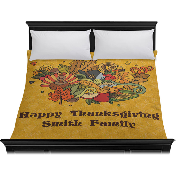 Happy Thanksgiving Duvet Cover - King - On Bed - No Prop