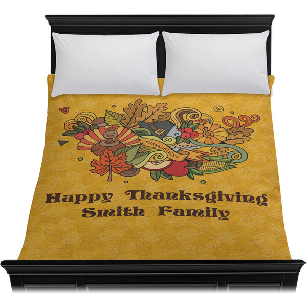 Happy Thanksgiving Duvet Cover - Queen - On Bed - No Prop