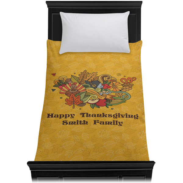 Happy Thanksgiving Duvet Cover - Twin - On Bed - No Prop
