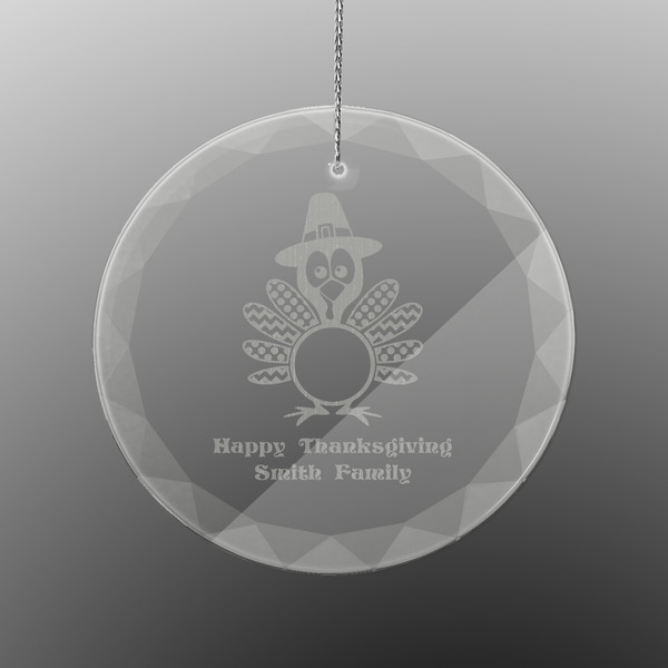 Custom Happy Thanksgiving Engraved Glass Ornament - Round (Personalized)