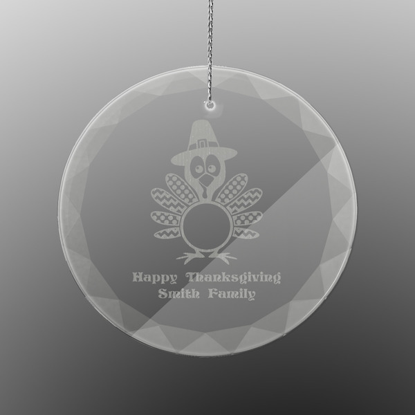 Happy Thanksgiving Engraved Glass Ornament - Round (Front)