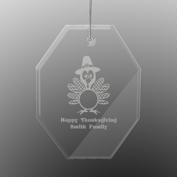 Custom Happy Thanksgiving Engraved Glass Ornament - Octagon (Personalized)