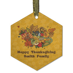 Happy Thanksgiving Flat Glass Ornament - Hexagon w/ Name or Text