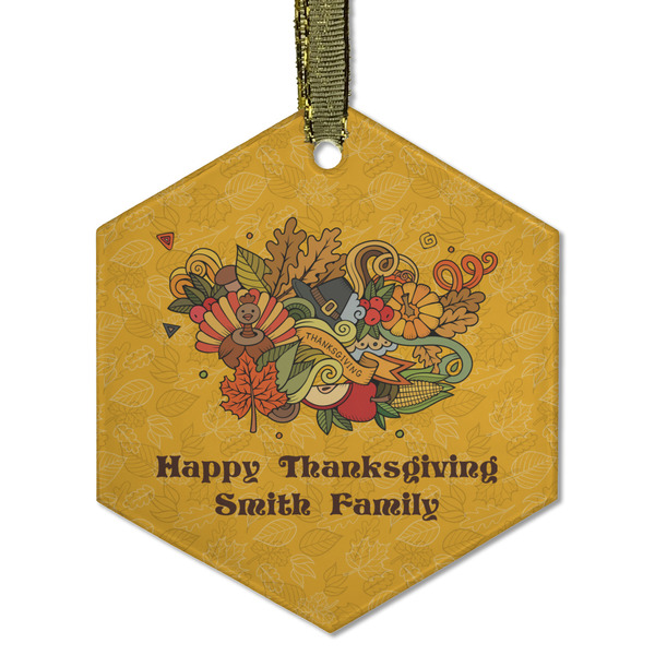 Custom Happy Thanksgiving Flat Glass Ornament - Hexagon w/ Name or Text