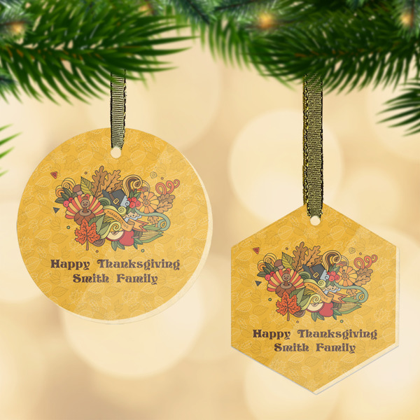 Custom Happy Thanksgiving Flat Glass Ornament w/ Name or Text