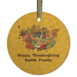 Happy Thanksgiving Flat Glass Ornament - Round w/ Name or Text