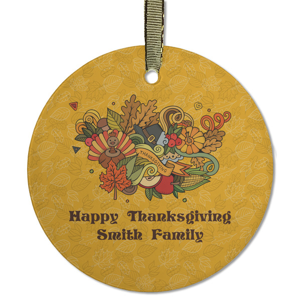 Happy Thanksgiving Frosted Glass Ornament - Round