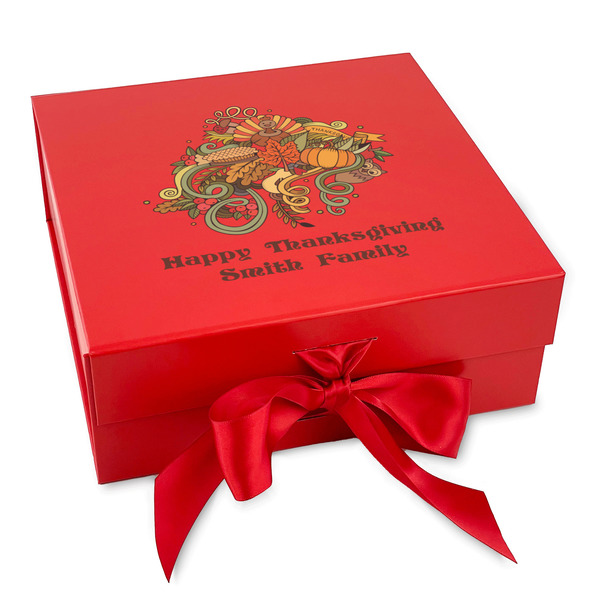 Custom Happy Thanksgiving Gift Box with Magnetic Lid - Red (Personalized)