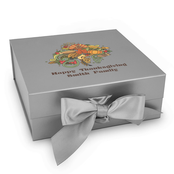 Custom Happy Thanksgiving Gift Box with Magnetic Lid - Silver (Personalized)